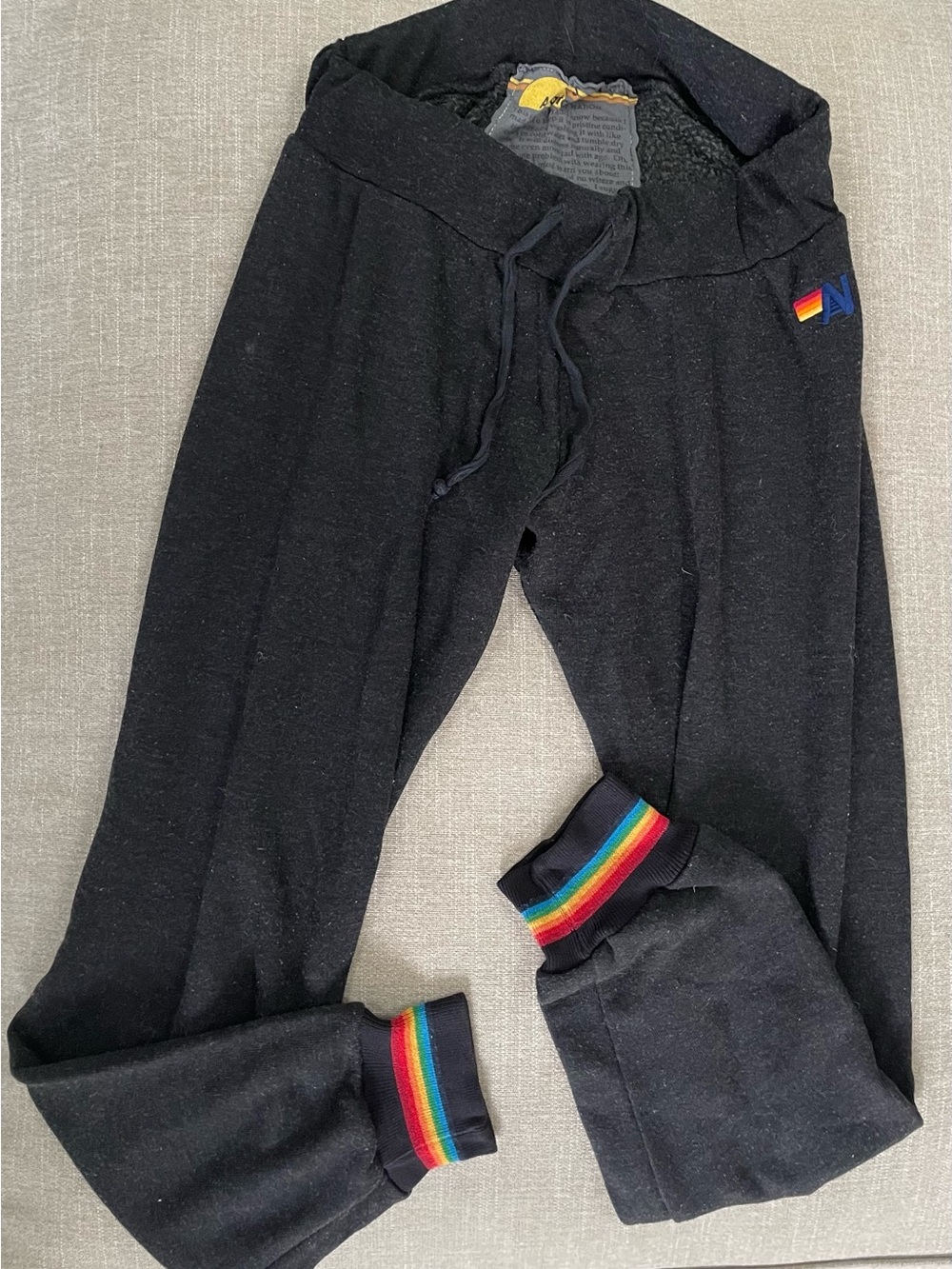 Aviator Nation black hoodie & sweatpants with rainbow trim - set - Picture 2 of 3
